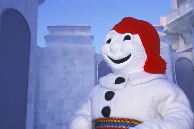 Bonhomme Carnaval, snowman character at Winter Carnival, Quebec City, Quebec, Canada. The Quebec Winter Carnival is the world´s largest winter carniva...