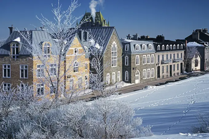 Historic buildings with Fairmont Chteau Frontenac building in background, Quebec City, Quebec, Canada