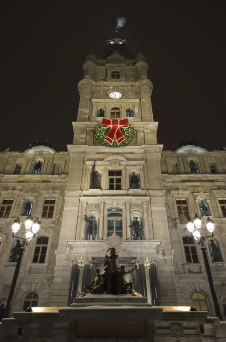 Quebec Parliement at night in the winter, Quebec, Canada