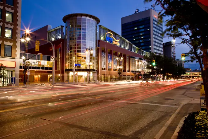 MTS Centre on Portage Avenue home of the Manitoba Moose hockey team, Winnipeg, Manitoba, Canada.