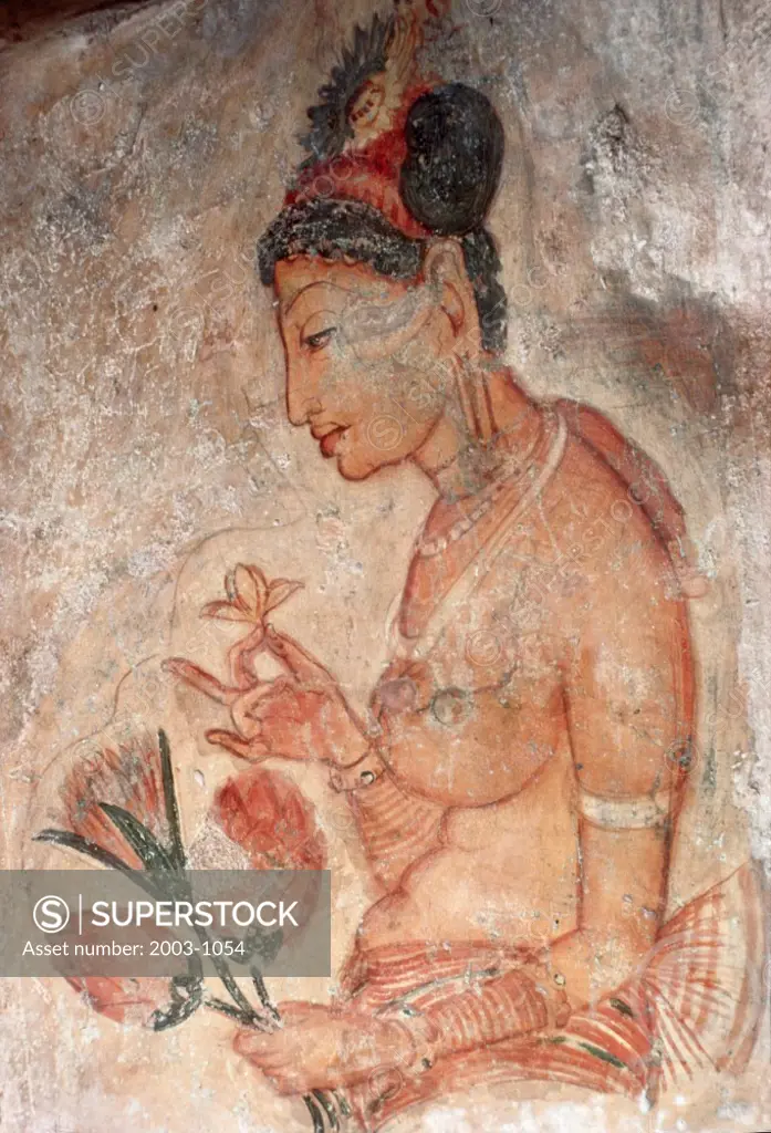 Royal Maidens (Detail) ca. 400 Indian Art Fresco Sigiriya Caves, Sri Lanka