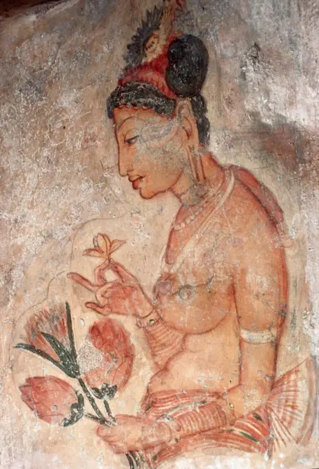 Royal Maidens (Detail) ca. 400 Indian Art Fresco Sigiriya Caves, Sri Lanka