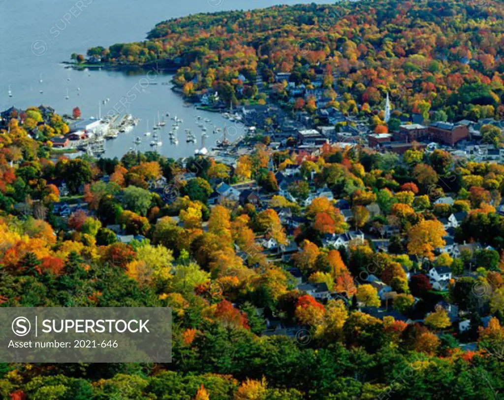 Aerial view of Camden, Maine, USA