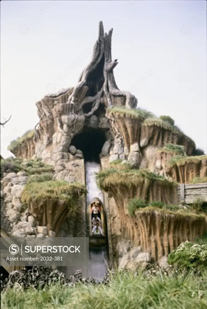 Tourists on a water slide, Splash Mountain, Disneyland, Anaheim, California, USA