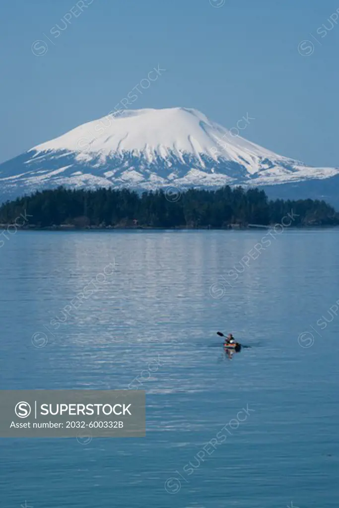 Snow covered mountain, Mt Edgecumbe, Sitka, Alaska, USA