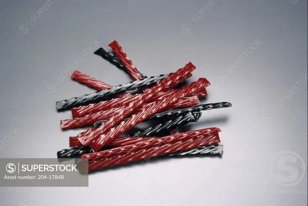 Close-up of red and black licorice