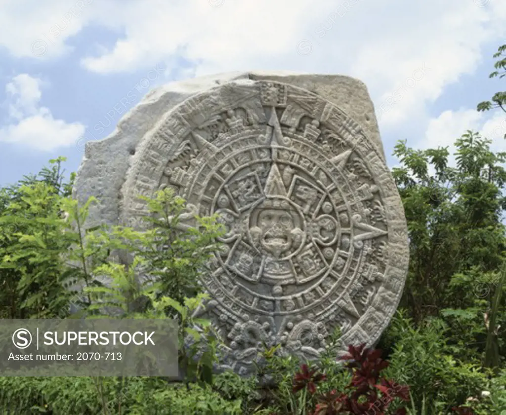 Aztec Sun Stone Replica Cozumel Archeological Park Mexico