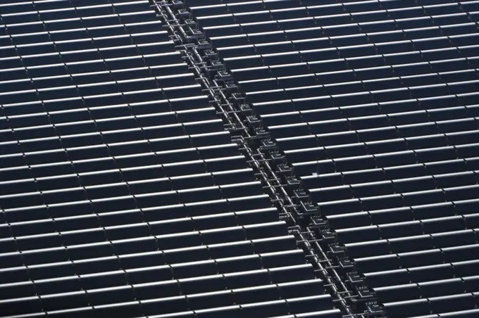 Hawaii, Aerial view of solar energy panels for electricity