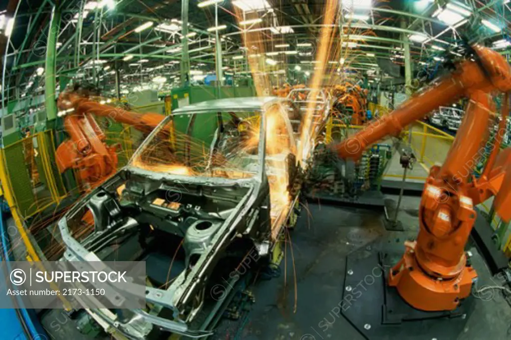 Assembly line at a car manufacturing plant, Ford Plant, Valencia, Spain