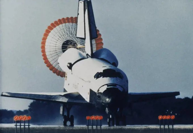 Space Shuttle Columbia Using Drag Chute Kennedy Space Center Florida USA