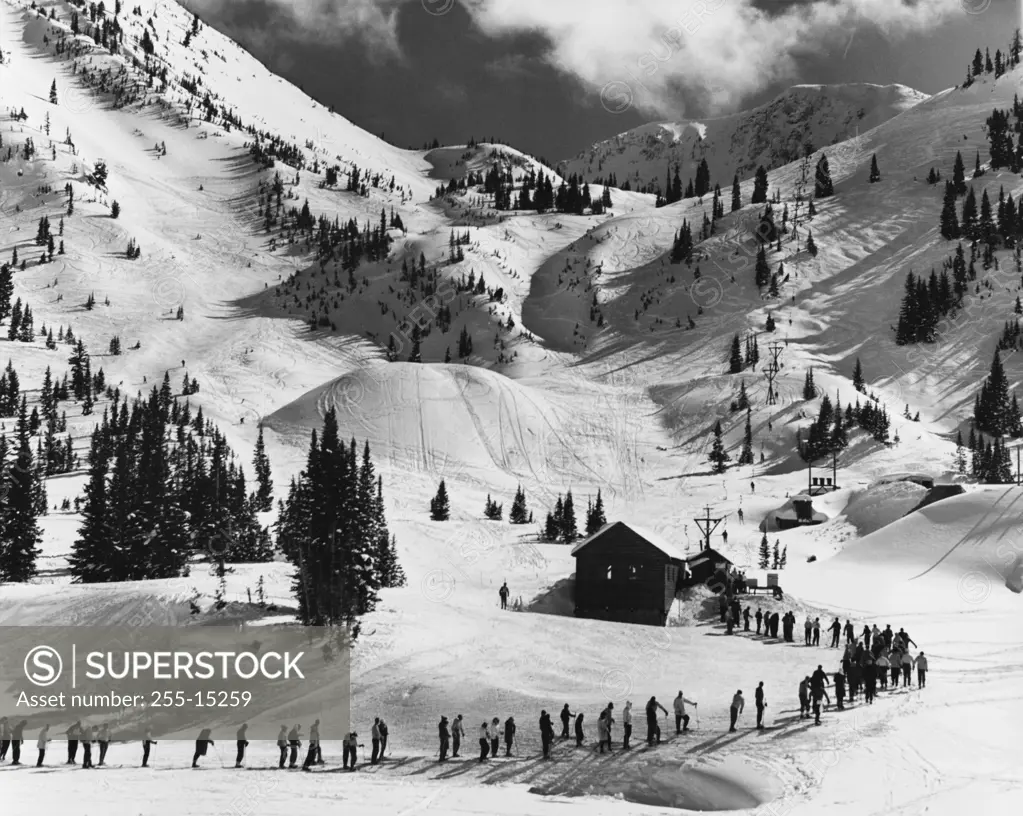 Crowd on a snow covered landscape, Washington, USA