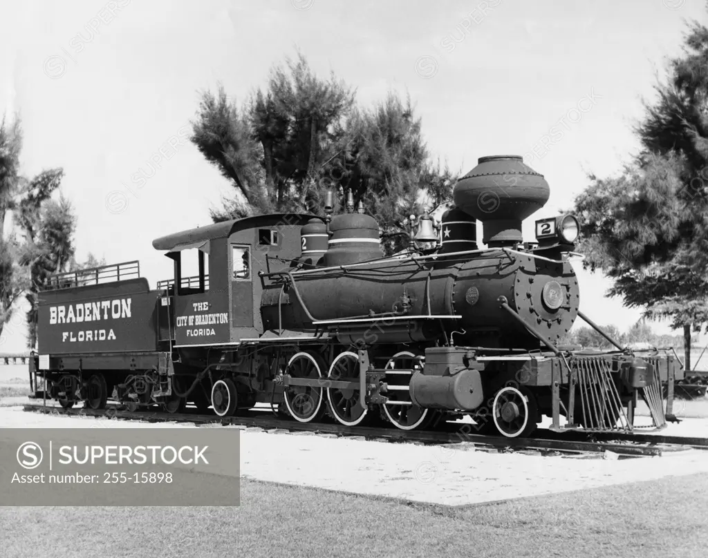 Steam train on a railroad track, Waterfront Park, Bradenton, Florida, USA