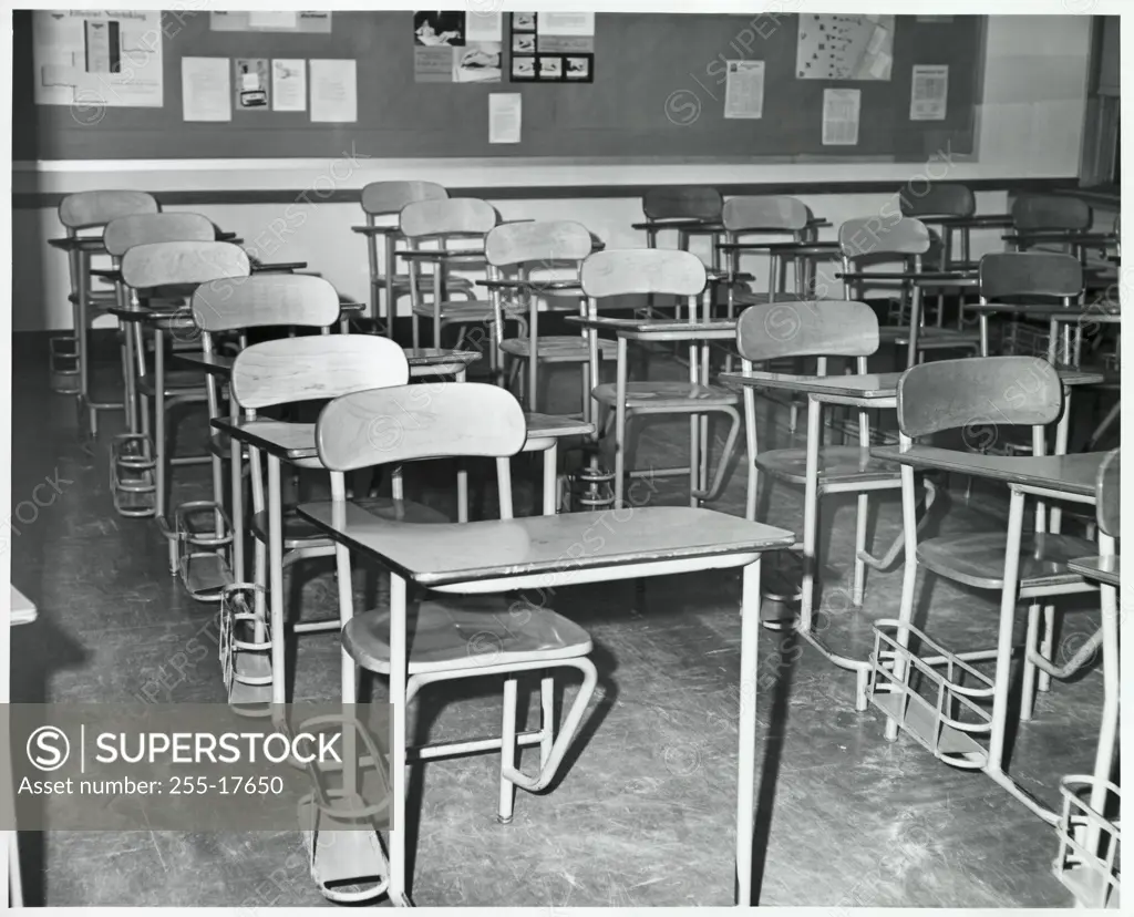 Empty chairs in a classroom