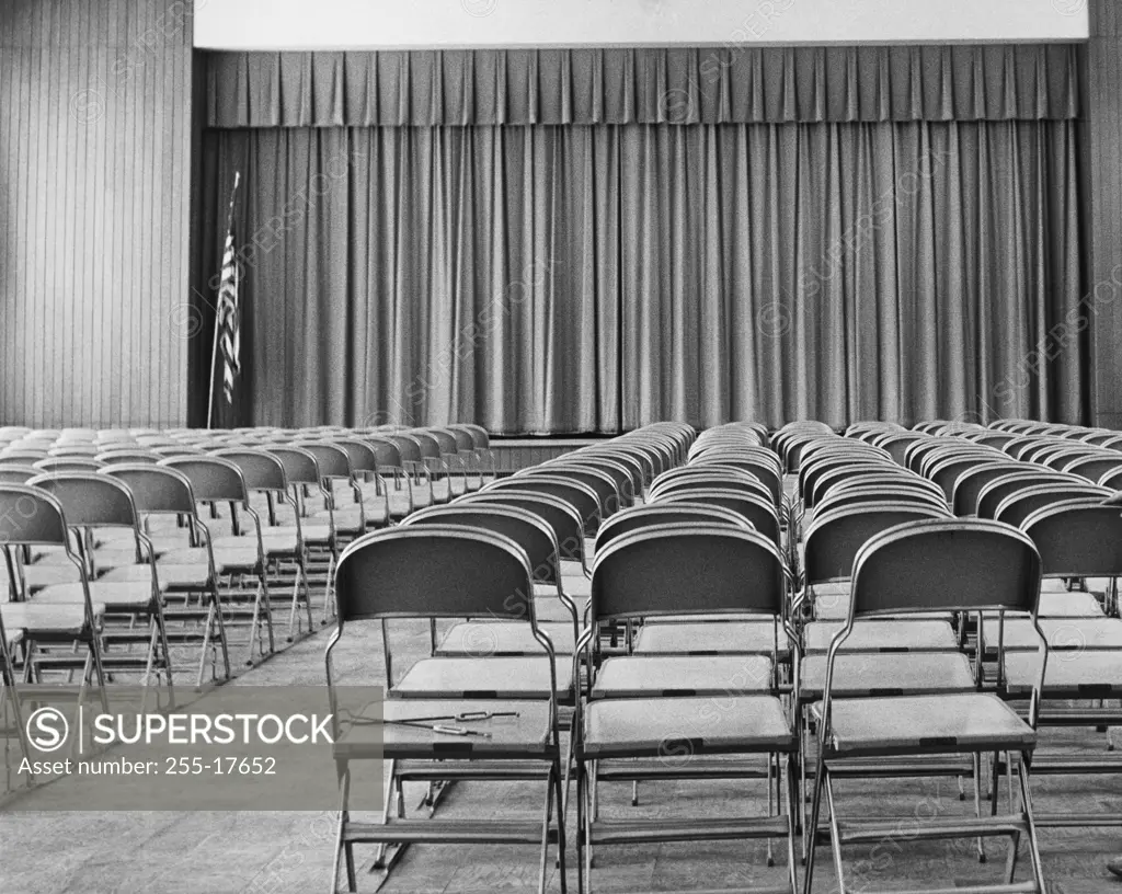 Empty chairs in an auditorium of a school