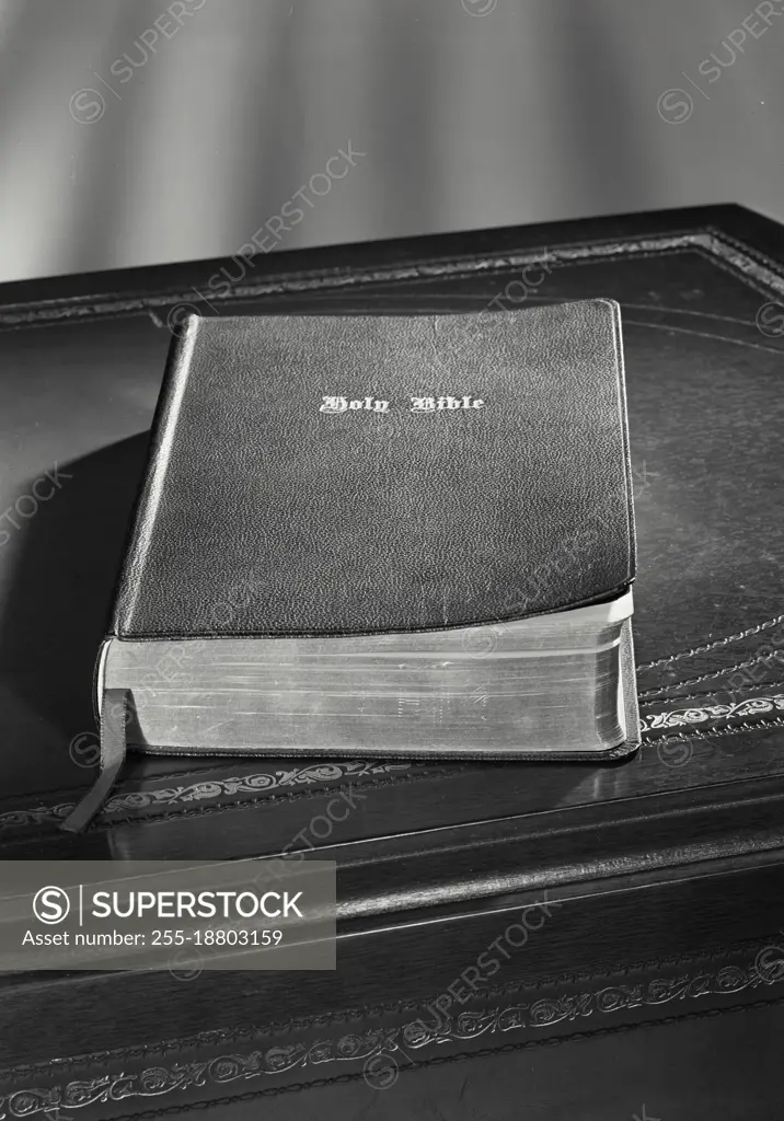 Vintage photograph. Holy bible sitting on desk