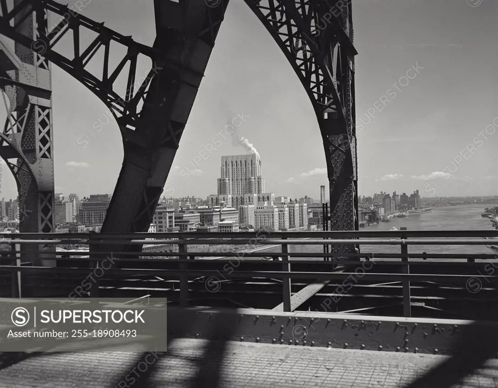 Vintage photograph. View of Cornell Medical Center from Queensboro Bridge