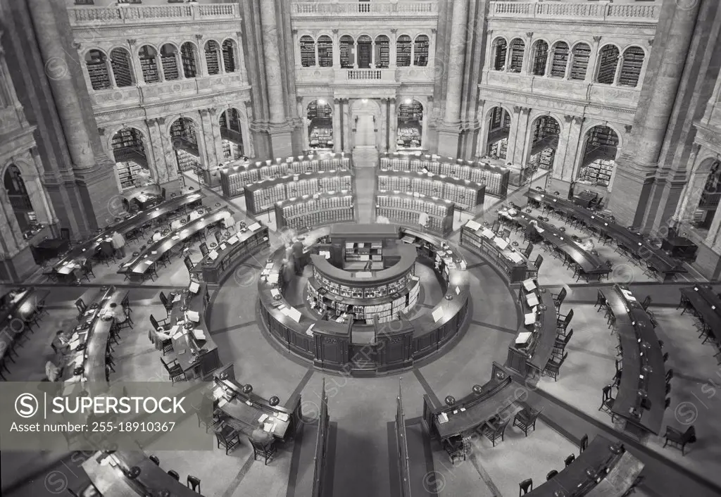 Vintage photograph. Main reading room of the Library of Congress