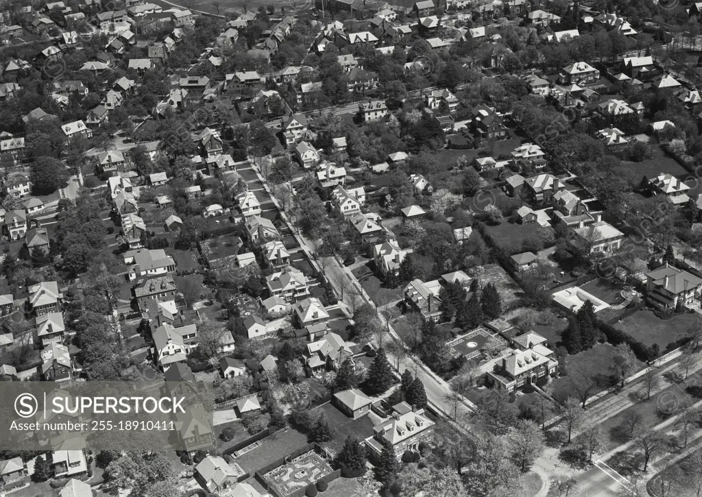 Vintage photograph. Aerial view of residential section