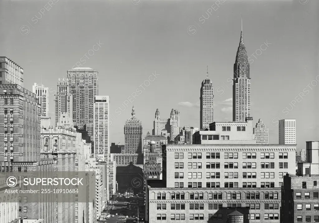 Vintage photograph. Looking north at Park Avenue with Chrysler Building on the right in background, New York City