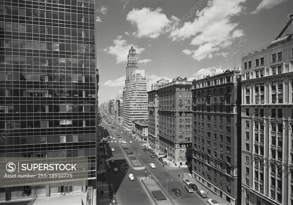 Vintage photograph. Looking north at Park Avenue and 53rd Street with part of Lever Brother Building to the left.