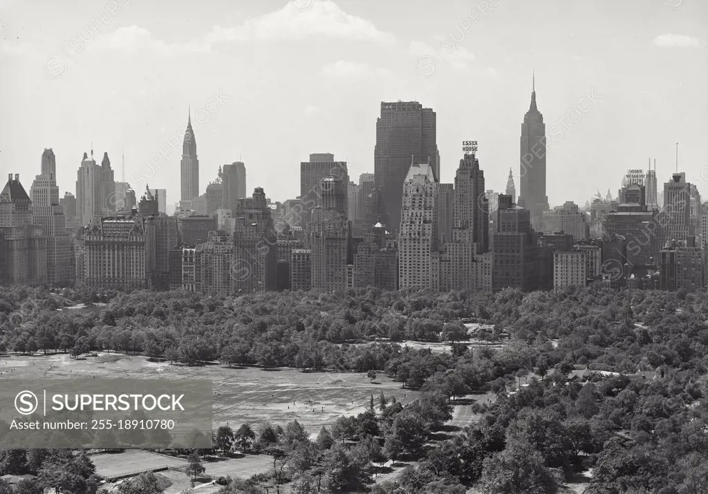 Vintage photograph. View of Central Park from Central Park West