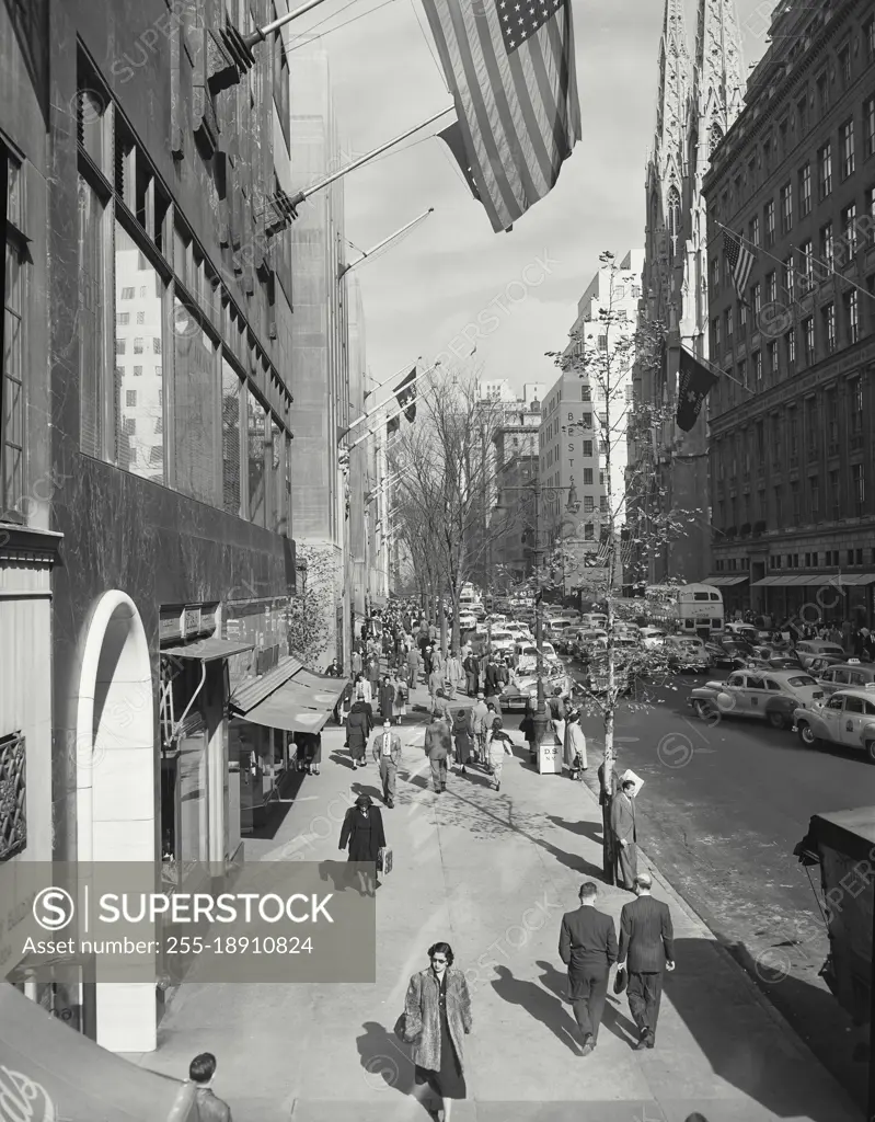 Vintage photograph. View along 5th Avenue, North from 48th Street, New York City