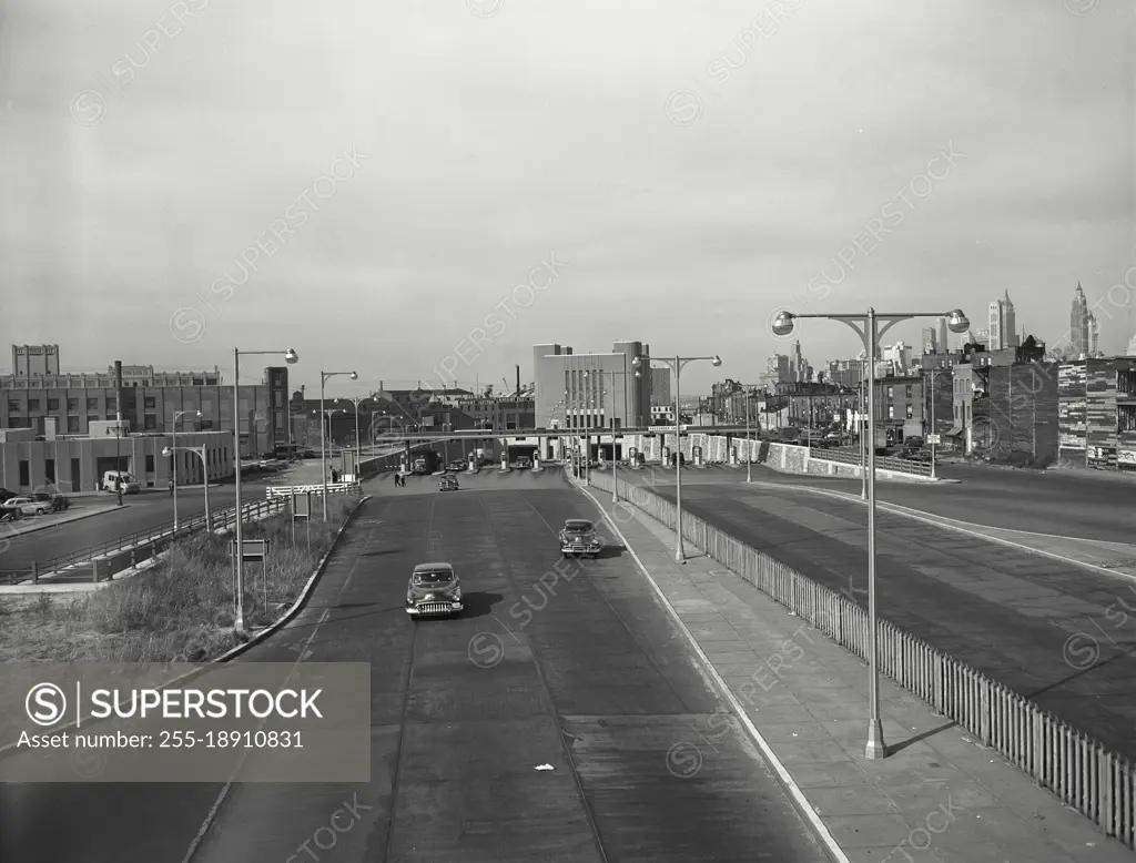 Vintage photograph. View of the Brooklyn Plaza and entrance, Brooklyn Battery Tunnel