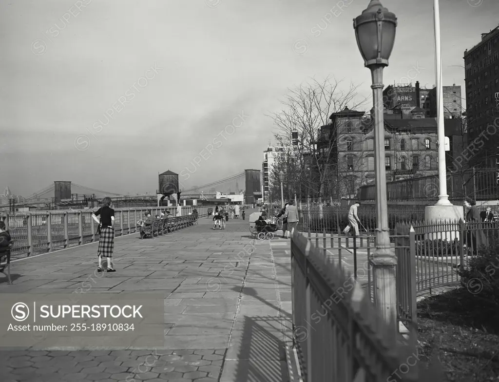 Vintage photograph. View along the Esplanade, a new scenic viewpoint in the Brooklyn Heights section of that borough