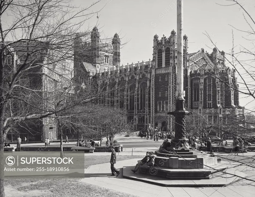 Vintage photograph. Students on campus and Buildings of the College of the City of New York