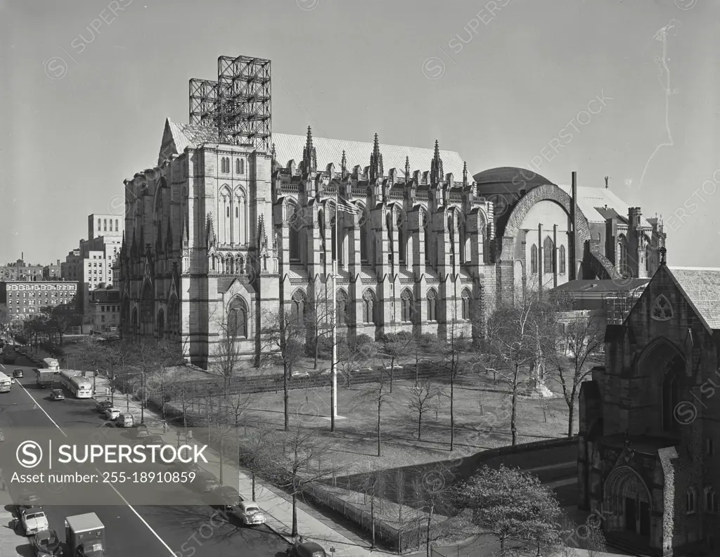 Vintage photograph. Cathedral of St John the Devine located at 110th Street and Amsterdam Avenue, New York City