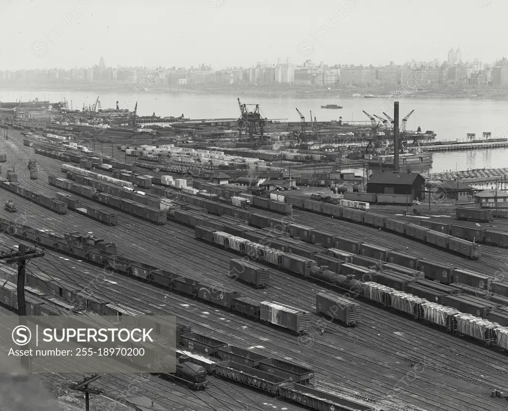 Vintage photograph. West shore railroad yards, Weehawken, N.J.