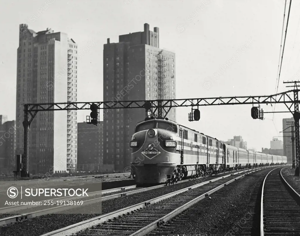 Vintage photograph. Illinois central daylight leaving Chicago. Runs between St. Louis and Chicago