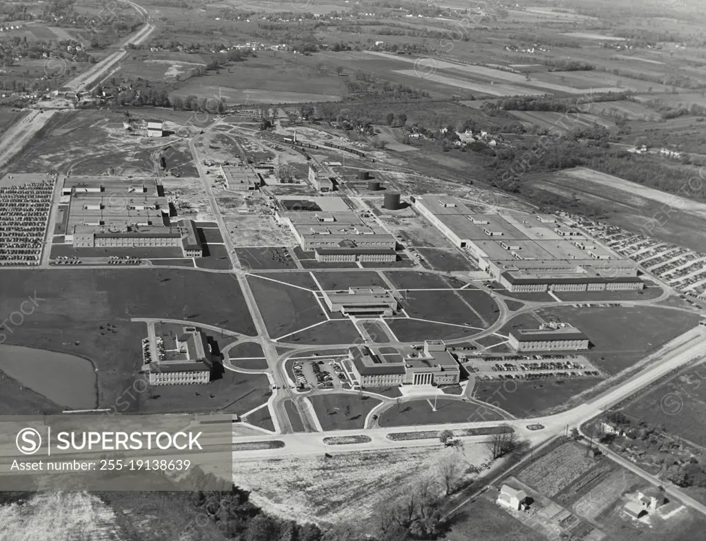 Vintage photograph. Aerial view of General Electric's mammoth $25 million Electronics Park