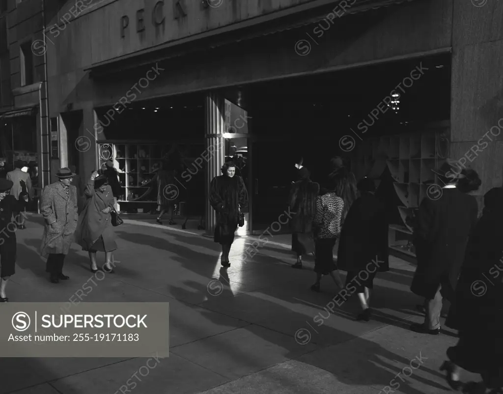 Vintage photograph. crowd walking down street in new York city