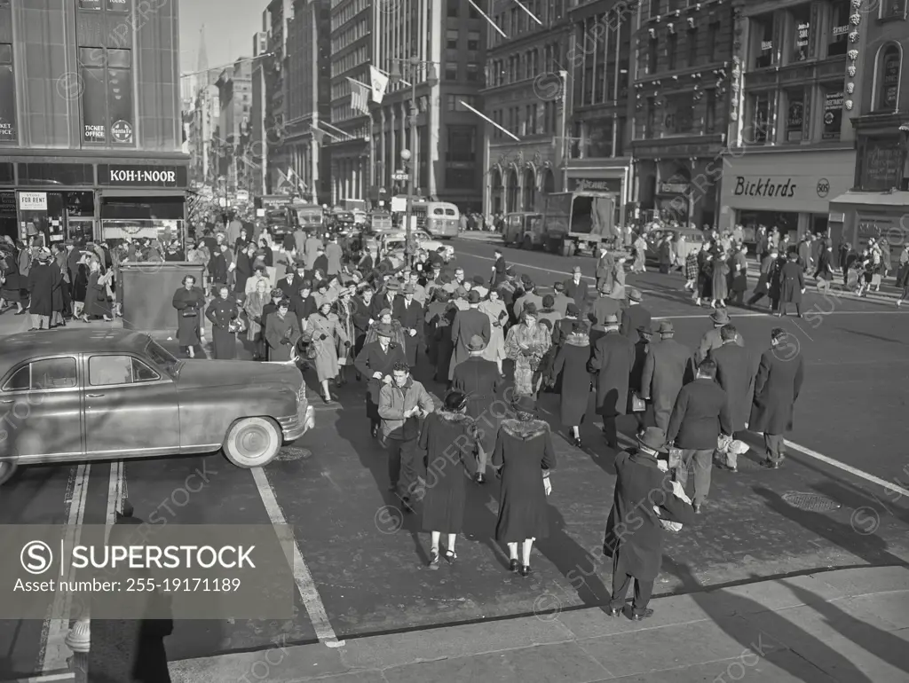 Vintage photograph. crowd walking crossing street in new York city