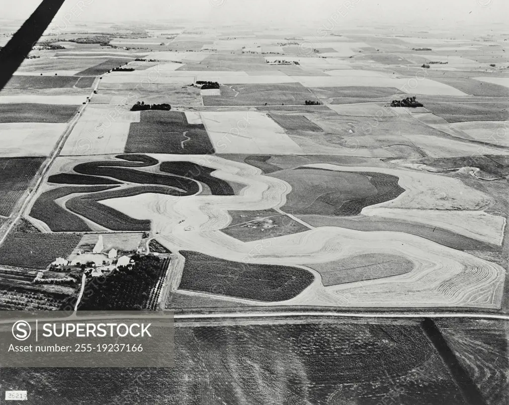 Vintage photograph. Aerial view of farm