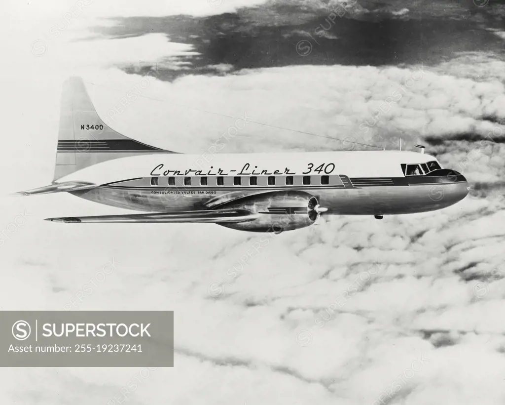 Vintage photograph. Convair Liner 340 in flight