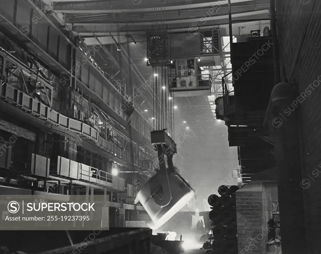 Vintage photograph. Overall view of plant interior of treatment furnaces