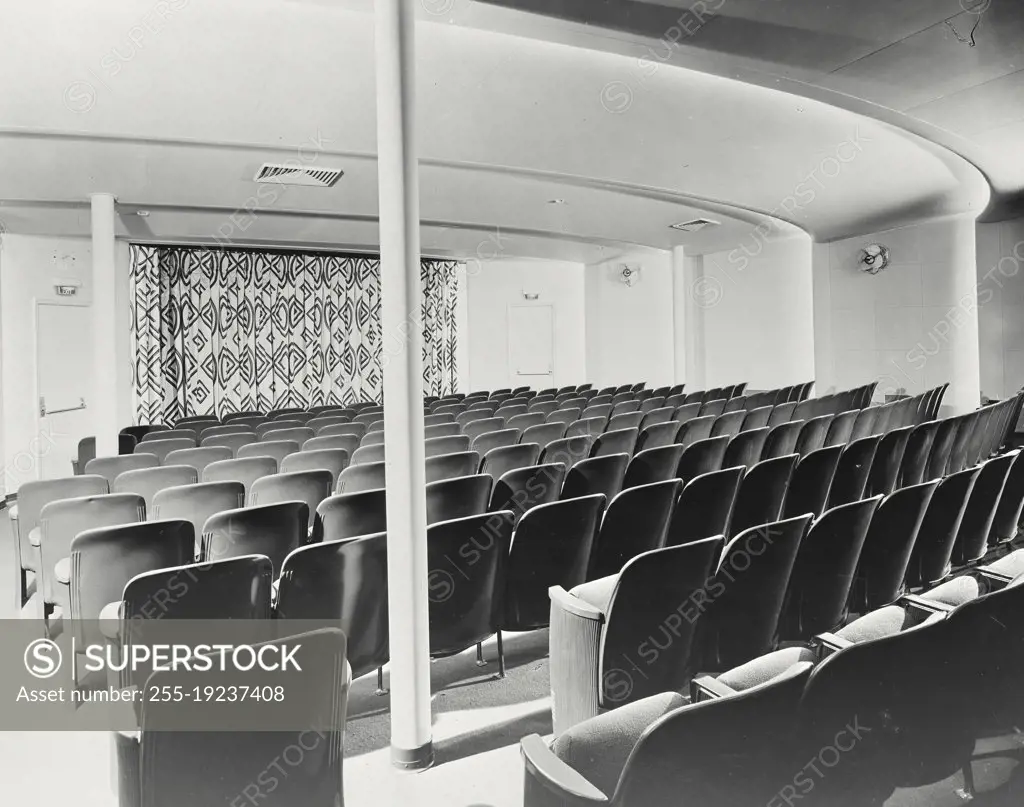 Vintage photograph. Tourist class theater on SS United States