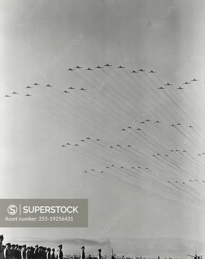 Flight formation of F-86F Sabre jets