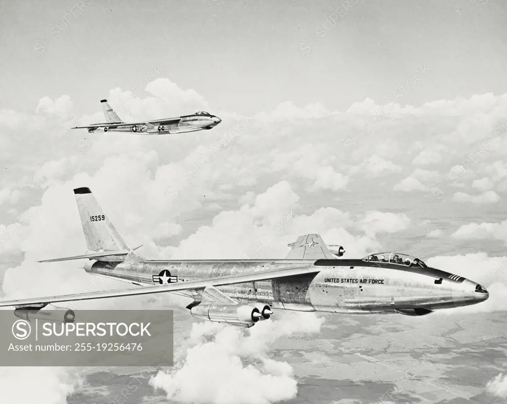 Boeing RB 47E in the foreground, and Boeing medium bomber B47E, both versions of the 100 ton, 600 mph Boeing stratojet