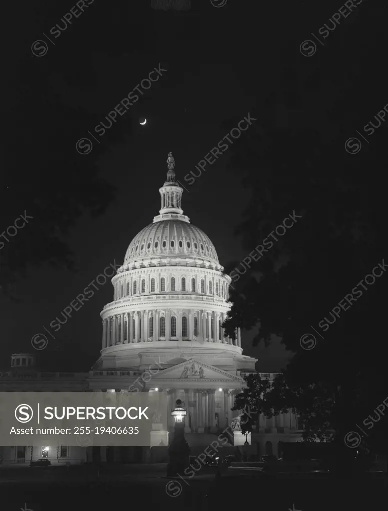 Vintage photograph. Capitol Building at night