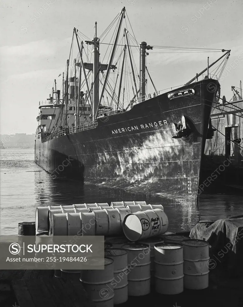 Vintage photograph. Ameircan Ranger ship seen docked