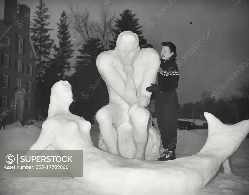 Vintage photograph. Snow sculptures at Dartmouth Winter Carnival