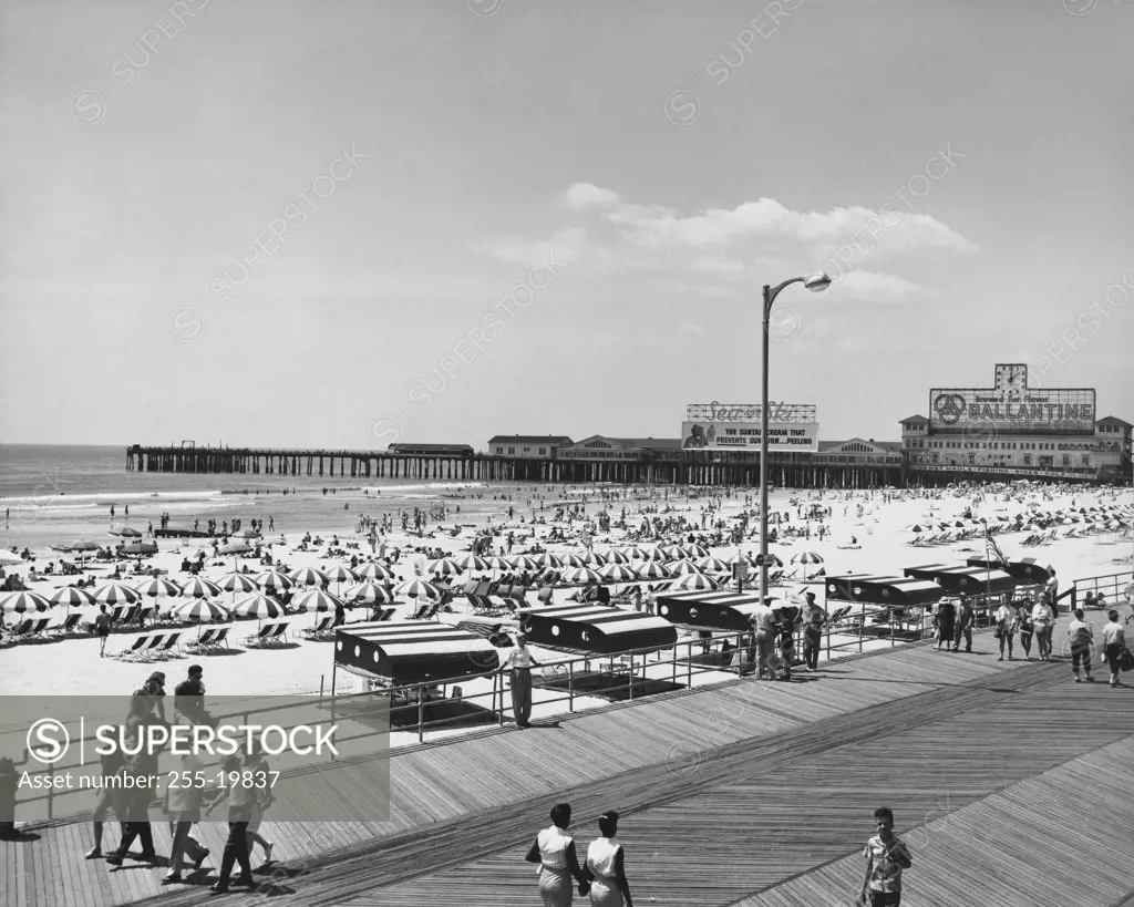 High angle view of tourists on the beach, Atlantic City, New Jersey, USA