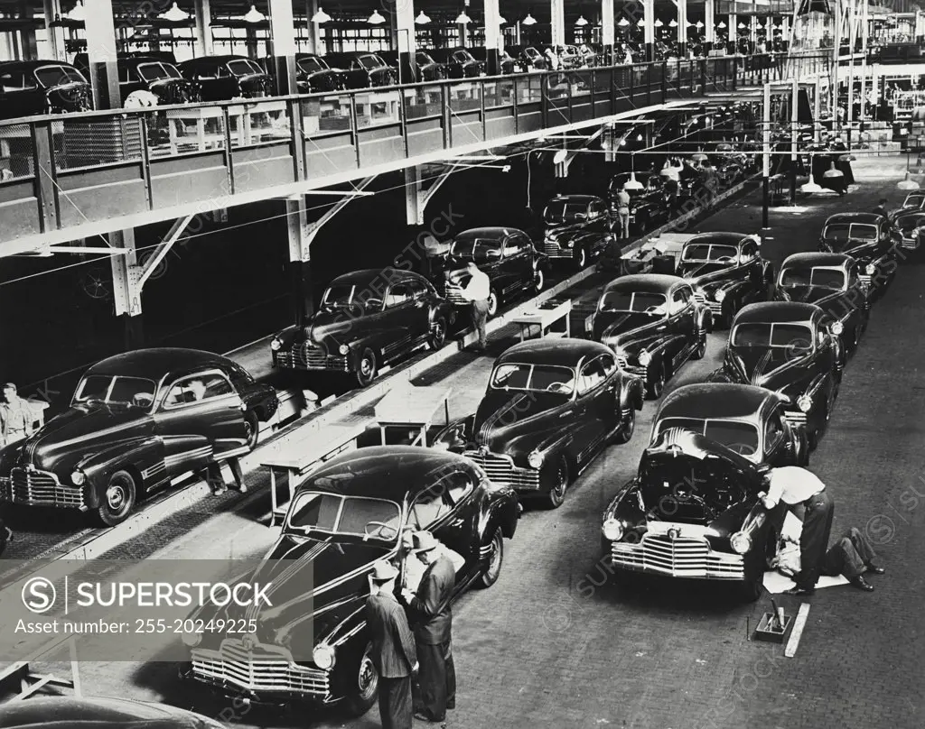 Workers on a Pontiac Assembly Line for 1946 model cars SuperStock