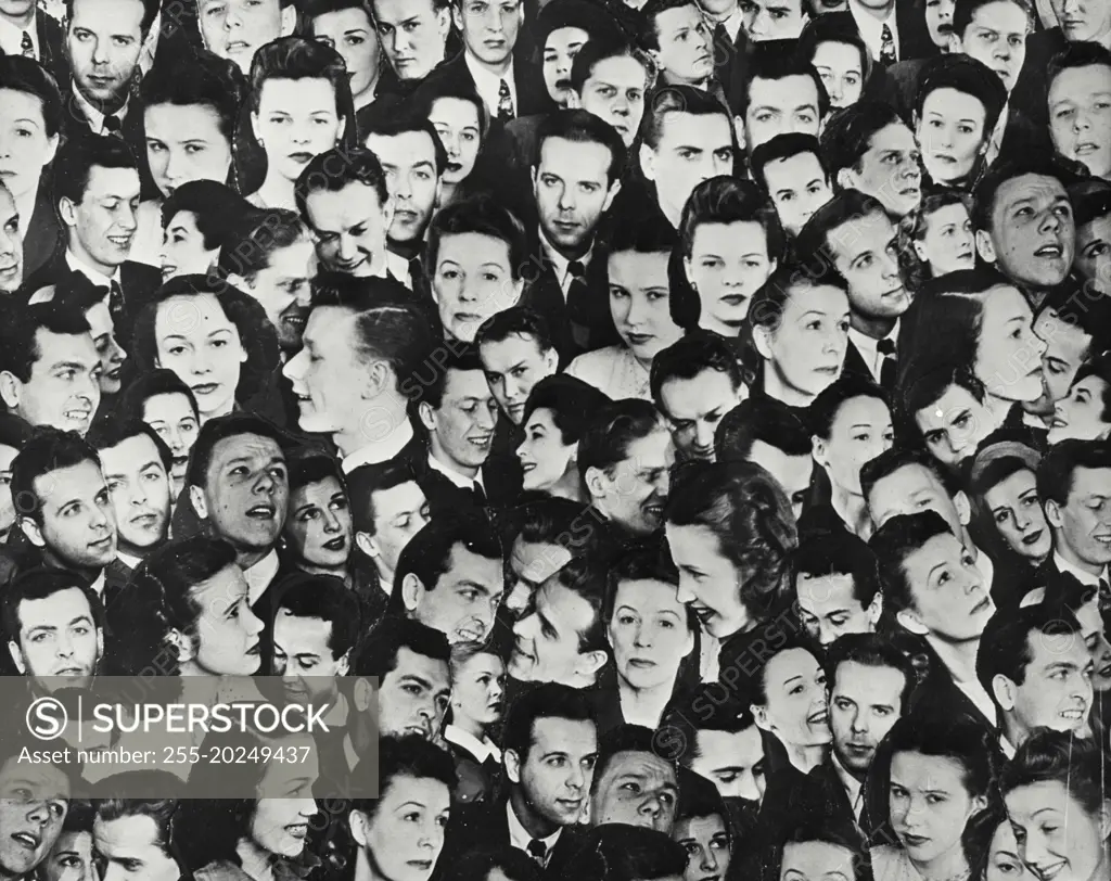 Crowd montage of various cutout male and female faces