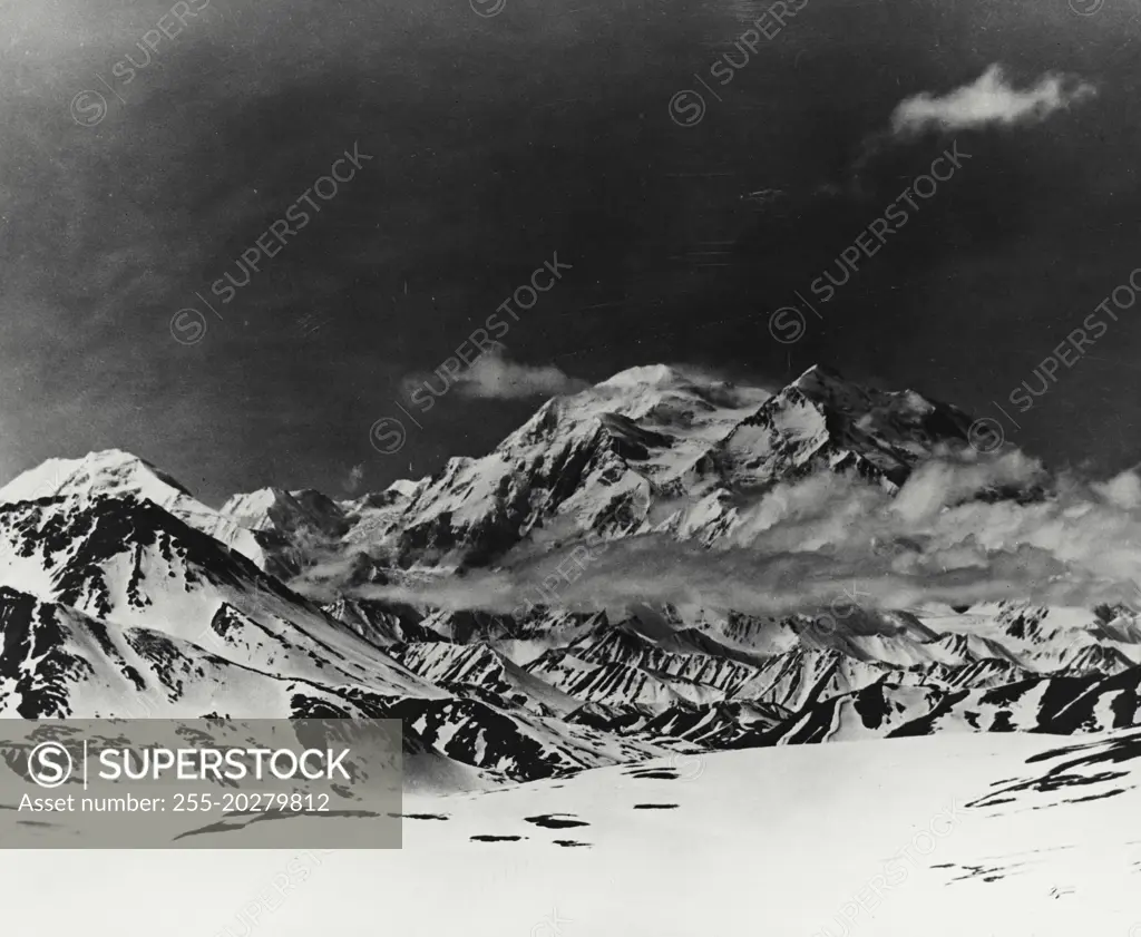 Vintage photograph. Mt. McKinley is the highest in the world above own base.