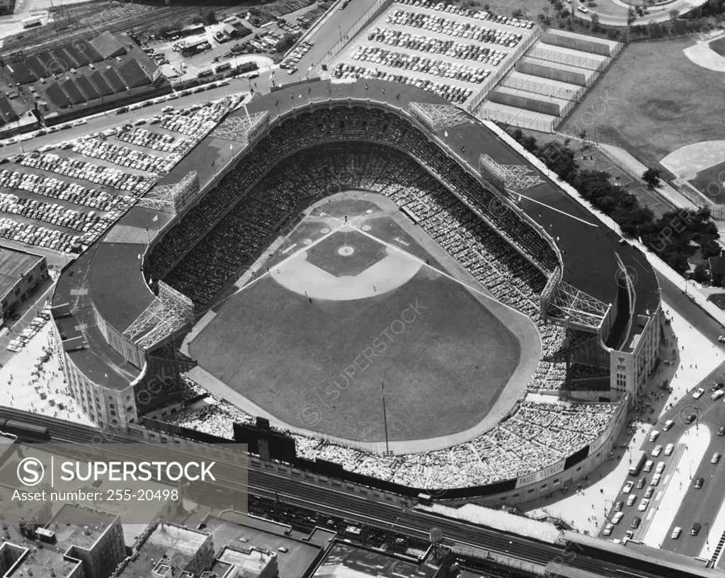 Aerial view of a baseball stadium