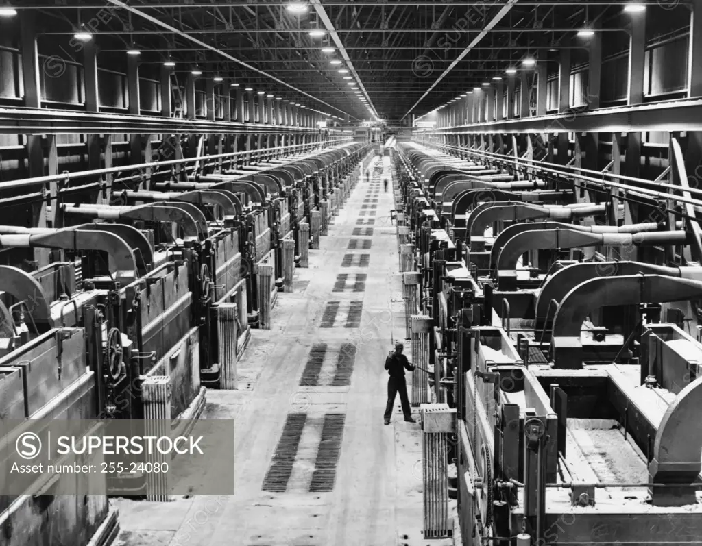 Potroom in a reduction plant, Kaiser Aluminium, Chalmette, Louisiana, USA